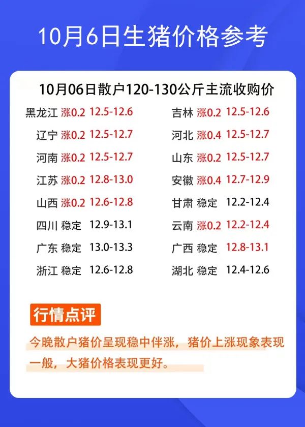 10月6日生豬價格參考