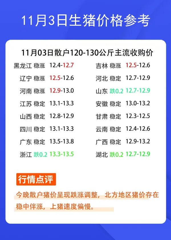 11月3日生豬價格參考