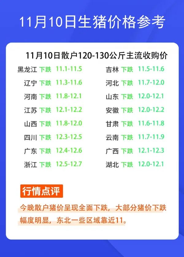 11月10日生豬價格參考