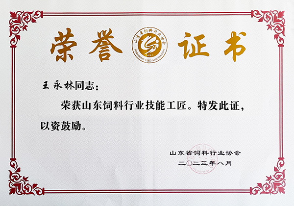 王永林山東飼料行業技能工匠